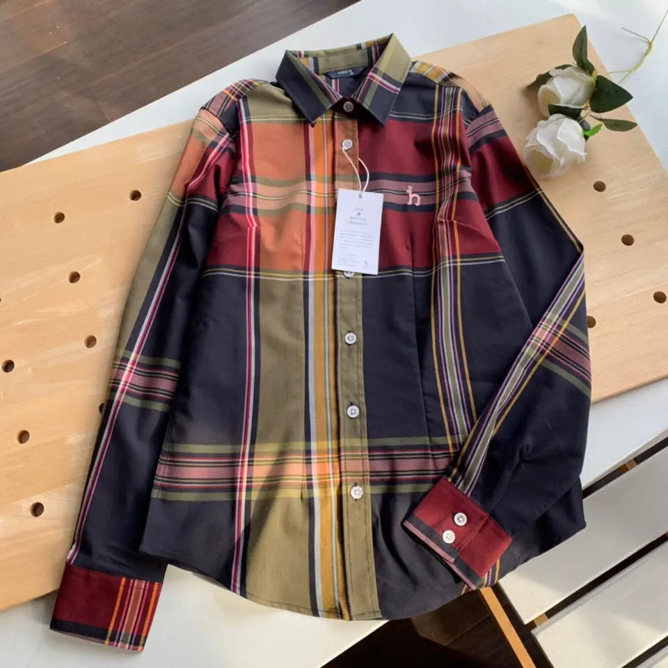 Retro Design Sense Blouse Spring And Autumn New Style Ladies Large Plaid Long-Sleeved Lapel Leisure Women T-Shirt Cotton Queen
Retro Design Sense Blouse Spring And Autumn New Style Ladies Large Plaid Long-Sleeved Lapel Leisure Women T-Shirt Cotton Queen