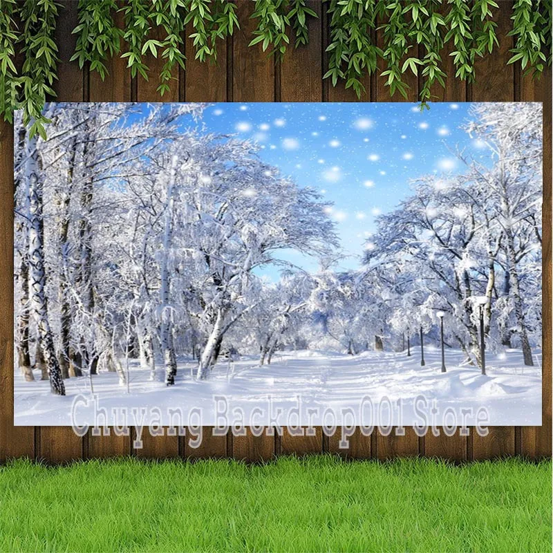 

Winter Wonderland Forest Photo Backdrop Pine Tree Snow Mountains Christmas Party Photography Background Photocalls Banner