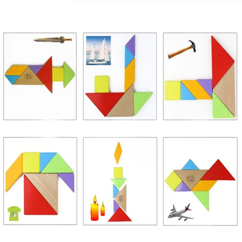 Wooden Tangram 7 Piece Jigsaw Puzzle Geometric Shape Colorful Square IQ Game Brain Teaser Intelligent Educational Toys for Kids
Wooden Tangram 7 Piece Jigsaw Puzzle Geometric Shape Colorful Square IQ Game Brain Teaser Intelligent Educational Toys for Kids