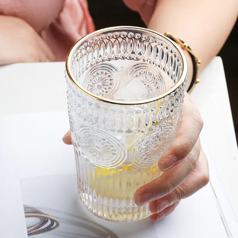 

Romantic Water Glasses Premium Drinking Glasses Tumblers Vintage Glassware Set for Juice Beverages Beer Cocktail