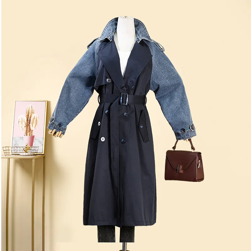 2021 Classic Double breasted Coats Women Long Large size Trench Coats Patchwork Jeans coat Leisure Women's Denim Windreaker coat
2021 Classic Double breasted Coats Women Long Large size Trench Coats Patchwork Jeans coat Leisure Women's Denim Windreaker coat