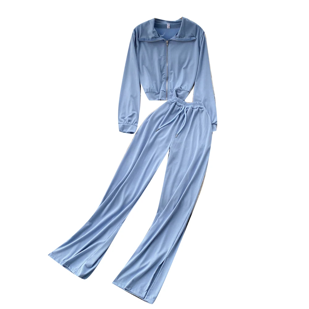 Autumn Retro Sports And Leisure Suit Women's Long-sleeved Jacket Short Top High-waist Split Trousers Fashion Two-piece Suit
Autumn Retro Sports And Leisure Suit Women's Long-sleeved Jacket Short Top High-waist Split Trousers Fashion Two-piece Suit