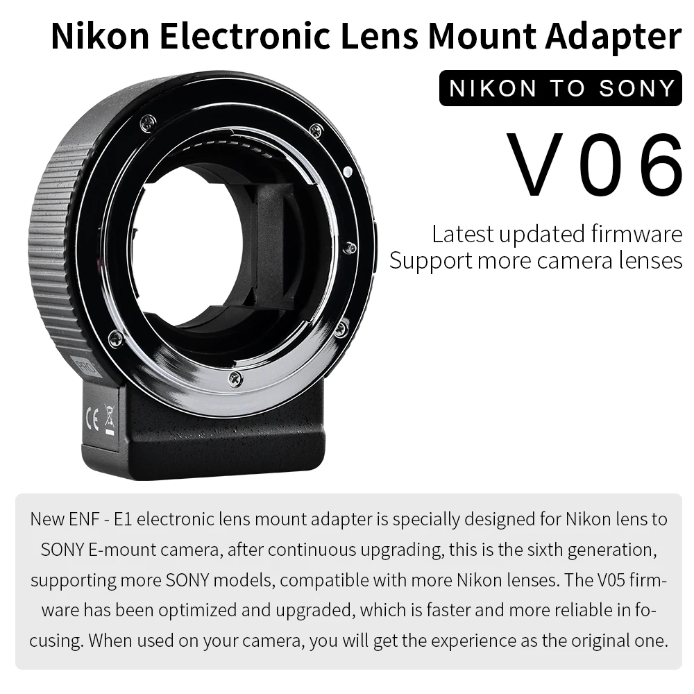 

COMMLITE CM-ENF-E1 PRO Electronic Auto-Focus Lens Mount Adapter for Nikon Tamron Sigma F Mount Lens to Sony E Mount Camera