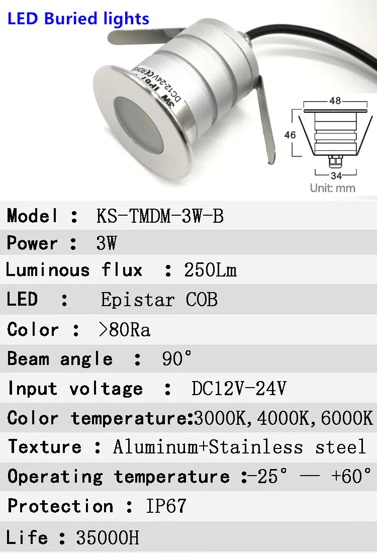 3W COB LED Underground Light IP67 Waterproof Buried Lighting Outdoor Garden Walkway Ground Landscape Spot 12V-24V Inground Lamps | Освещение