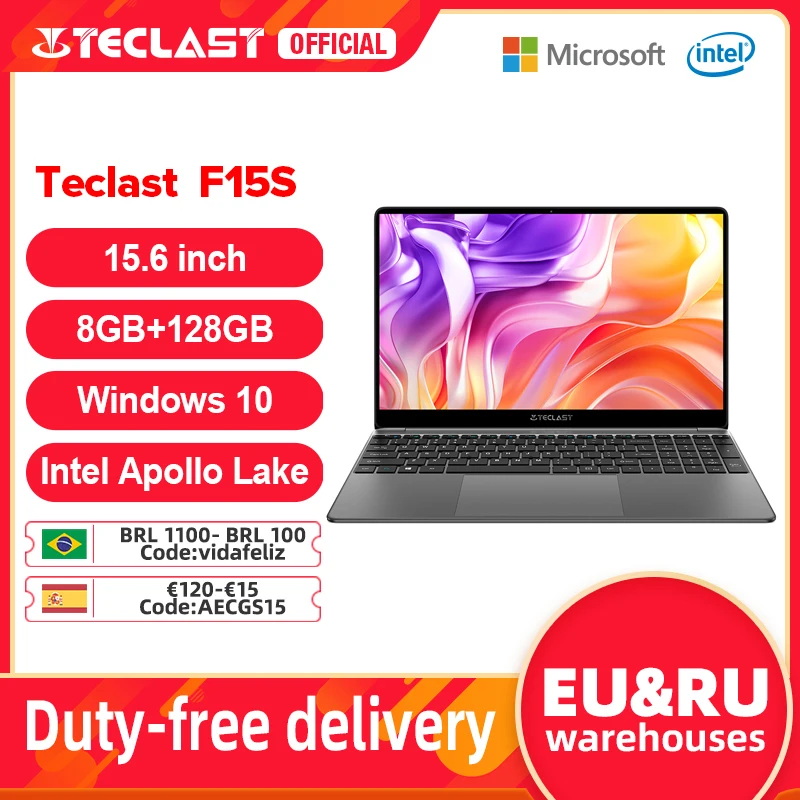 

Newest Teclast F15S 15.6 Inch Laptop Windows 10 Notebook 1920x1080 FHD Intel Apollo Lake Laptops 6GB/8GB RAM 128GB ROM Dual Wifi