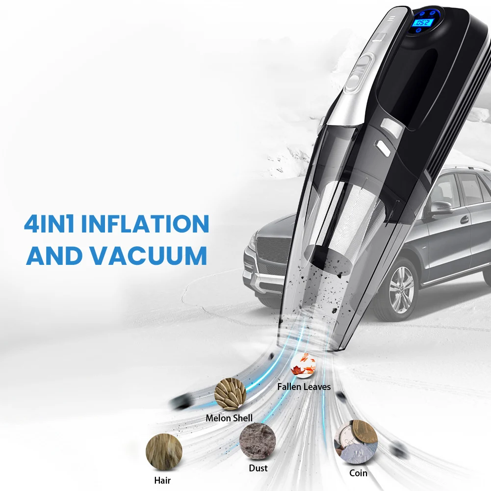 4 in 1 Auto Air Compressor Pump Car Vacuum Cleaner Digital Tire Inflator Dual Filters with Emergency LED Light 12V 120W
4 in 1 Auto Air Compressor Pump Car Vacuum Cleaner Digital Tire Inflator Dual Filters with Emergency LED Light 12V 120W
