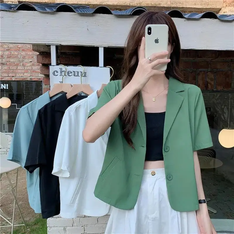 Summer Thin Blazers Women High Street Temper Fresh Teens Notched Collar Outwear Tops Casual Ulzzang Short Sleeve White Suits Ins 
Summer Thin Blazers Women High Street Temper Fresh Teens Notched Collar Outwear Tops Casual Ulzzang Short Sleeve White Suits Ins