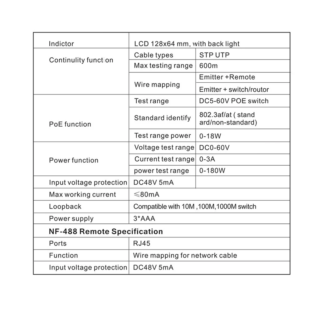 Multi-functional LCD Network Filter Cable Tester PoE Checker Inline PoE Voltage and Current Tester with Cable Tester PoE checker
Multi-functional LCD Network Filter Cable Tester PoE Checker Inline PoE Voltage and Current Tester with Cable Tester PoE checker