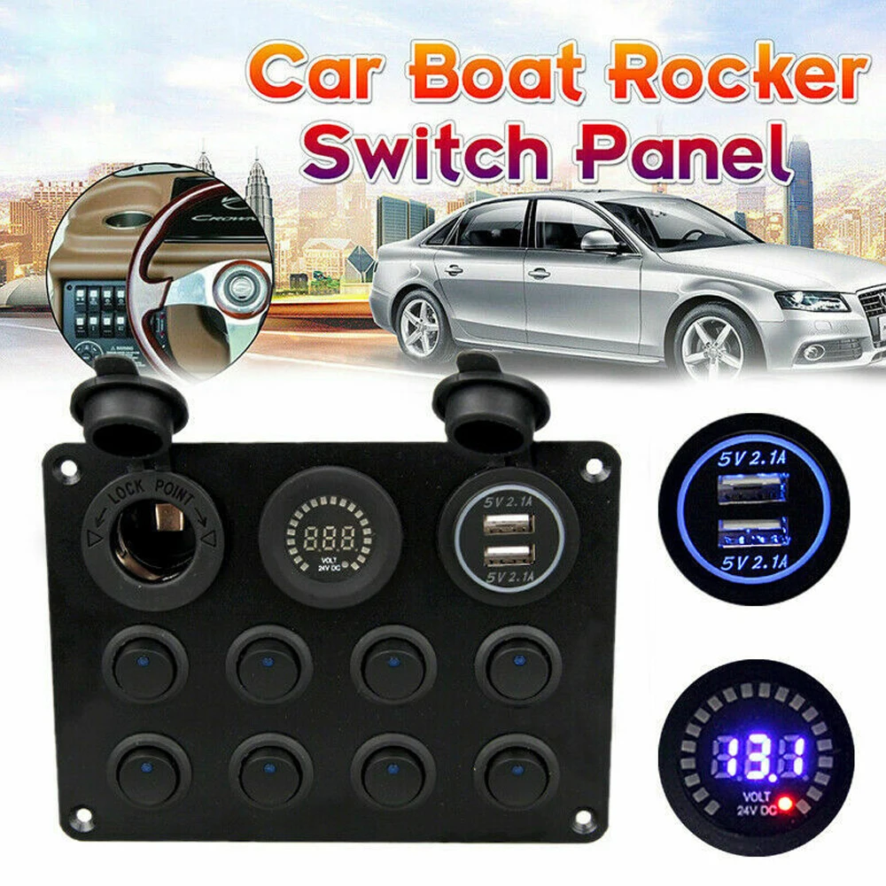 8 Gang Boat Switch Panel Car Switch Waterproof Digital 12-24V Dual Port Outlet Combination USB Voltmeter Marine LED Rocker
8 Gang Boat Switch Panel Car Switch Waterproof Digital 12-24V Dual Port Outlet Combination USB Voltmeter Marine LED Rocker