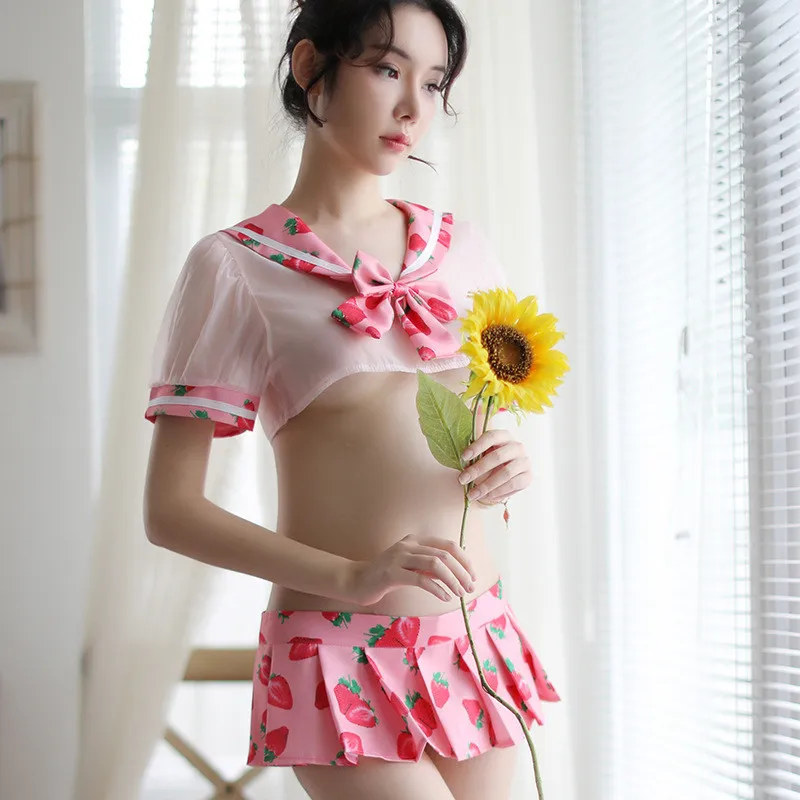 Cute Sailor Lolita Strawberry Printed Cosplay Costume School Girl Sexy Butterfly Knot Tops and Skirt Panties Set Kawaii JK Sailor uniform
Cute Sailor Lolita Strawberry Printed Cosplay Costume School Girl Sexy Butterfly Knot Tops and Skirt Panties Set Kawaii JK Sailor uniform