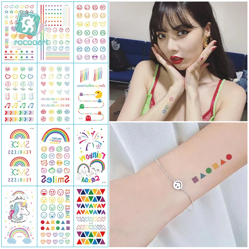 

12 шт. HyunA серии ins красочные радужные выражения татуировки наклейки для лица милое боди-арт Поддельные временное тату водостойкие татуировки