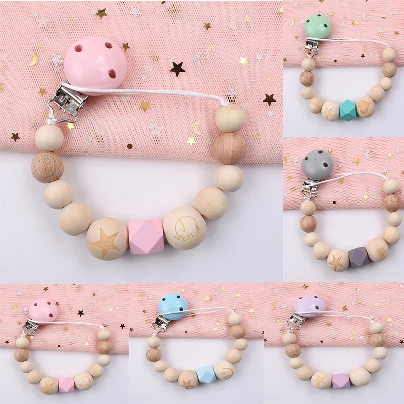 

1Pcs Baby Teether Chain Silicone Wooden Infant Food Pacifer Holder Chain Auxiliary Anti-lost Baby Teething Supplies Kids Gift