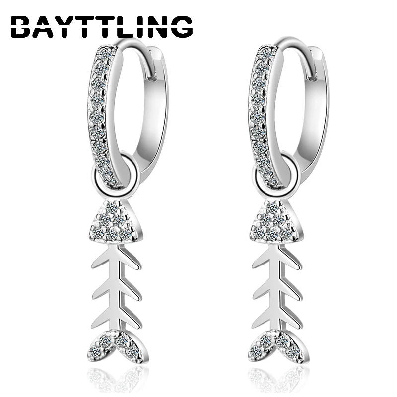 BAYTTLING 925 Sterling Silver 28MM Fine Fishbone Pendant Zircon Earrings For Women Fashion Wedding Jewelry Party Gifts
BAYTTLING 925 Sterling Silver 28MM Fine Fishbone Pendant Zircon Earrings For Women Fashion Wedding Jewelry Party Gifts