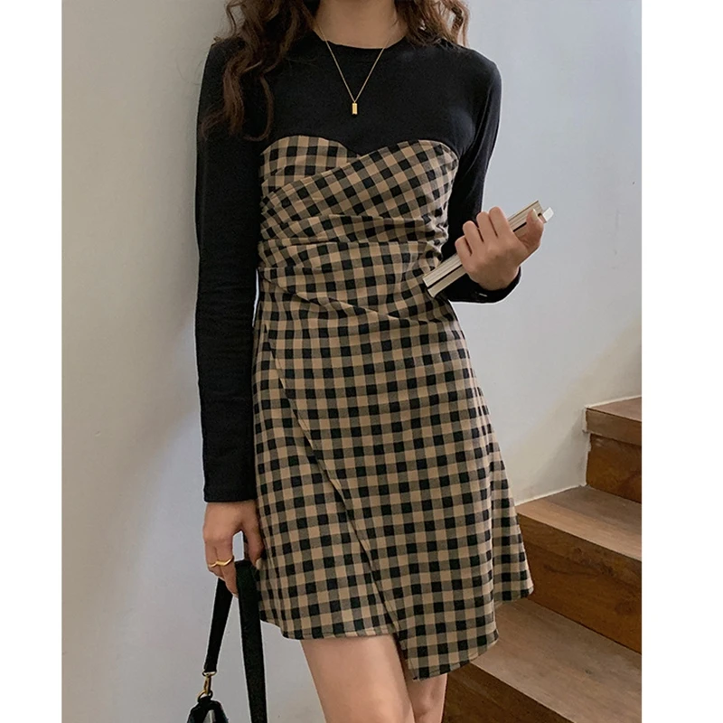 Spring And Autumn New Women's Dresses Fashion French Net Red Fake Two-piece Lattice Stitching Long-sleeved Irregular Dress
Spring And Autumn New Women's Dresses Fashion French Net Red Fake Two-piece Lattice Stitching Long-sleeved Irregular Dress