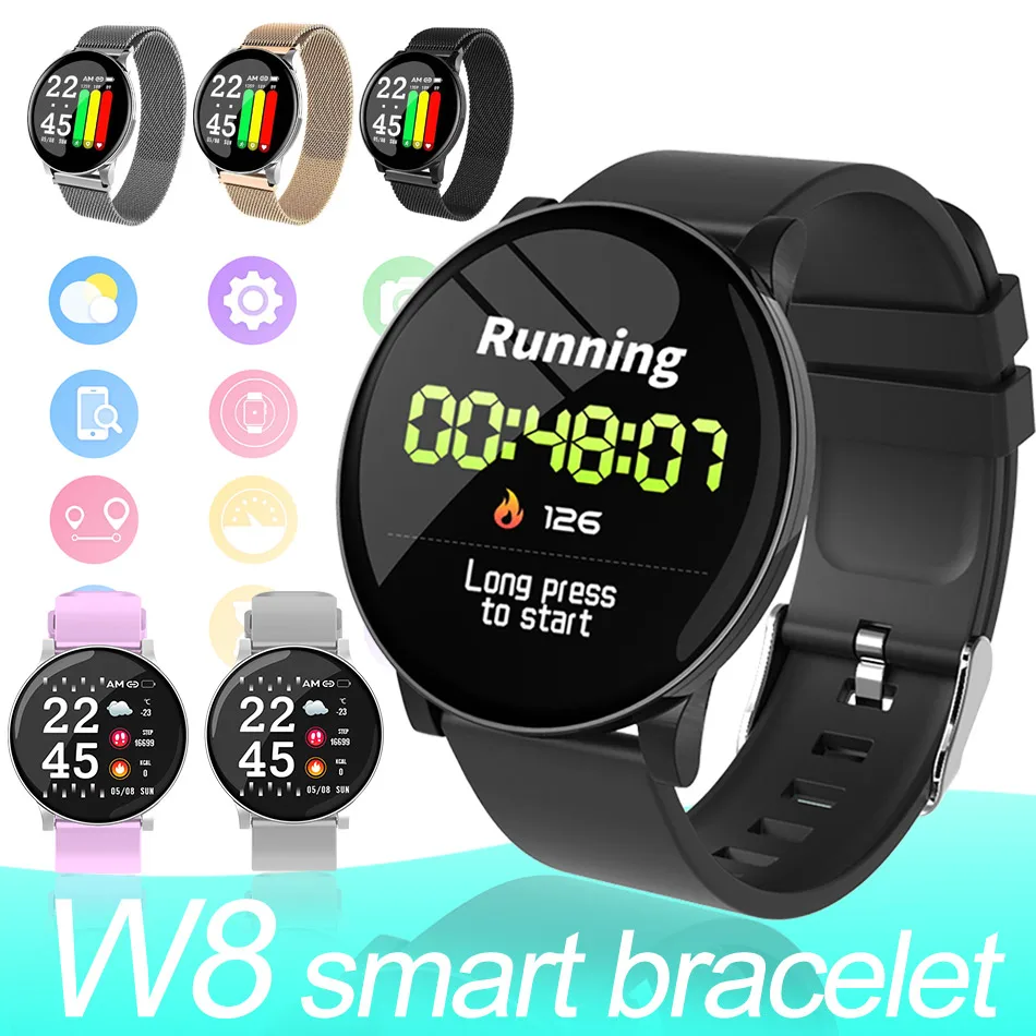 W8 Smart Watches Android Watches Men Fitness Bracelets For Women Heart Rate Monitor IP67 Waterproof for Phones with Retail Box
W8 Smart Watches Android Watches Men Fitness Bracelets For Women Heart Rate Monitor IP67 Waterproof for Phones with Retail Box