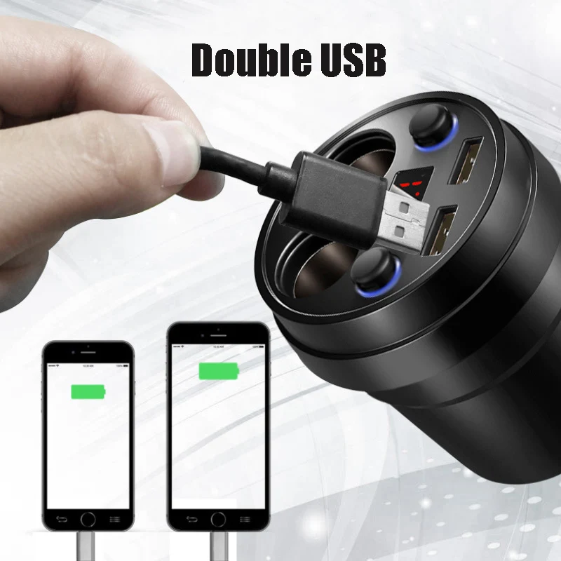 Car Charger 2 USB DC/5V 3.1A Cup Power Socket Adapter Cigarette Lighter Splitter Mobile Phone Chargers With Voltage LED Display
Car Charger 2 USB DC/5V 3.1A Cup Power Socket Adapter Cigarette Lighter Splitter Mobile Phone Chargers With Voltage LED Display