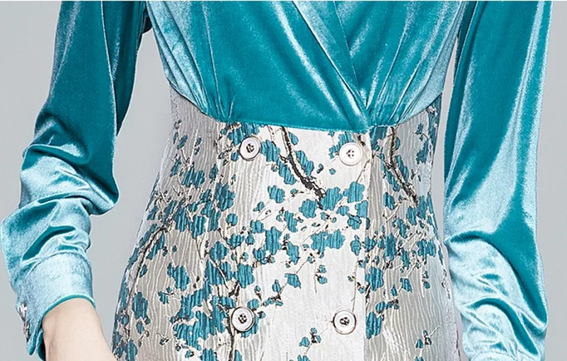 spring Autumn elegant women High-end V-neck Long-sleeved Velvet Dress Women Jacquard Stitching Dress Vestido 
spring Autumn elegant women High-end V-neck Long-sleeved Velvet Dress Women Jacquard Stitching Dress Vestido