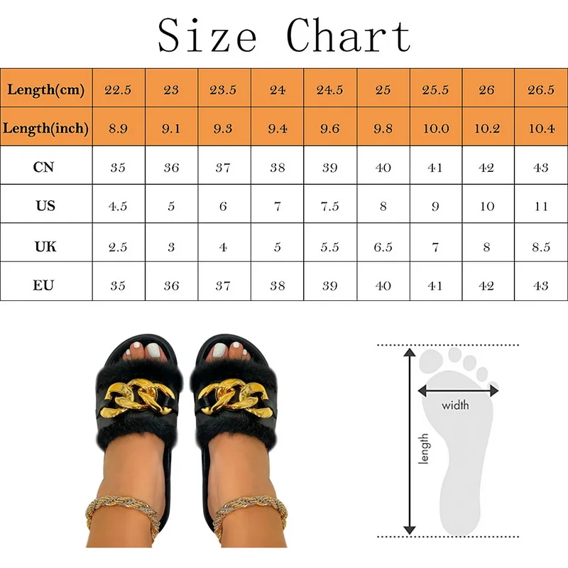 Fashion Sexy Comfortable Plush Sandals Plus Size Outdoor Metal Chain Female Slippers New Spring And Autumn Flat Women's Slippers
Fashion Sexy Comfortable Plush Sandals Plus Size Outdoor Metal Chain Female Slippers New Spring And Autumn Flat Women's Slippers
