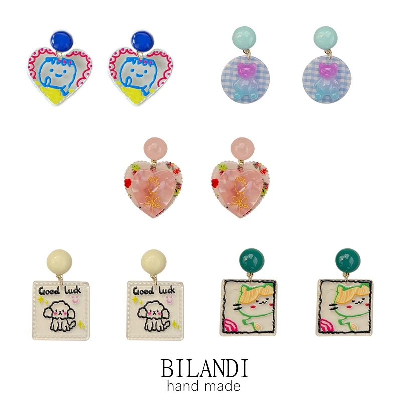 S925 needle Women Jewelry Cute Acrylic Earrings 2021 New Colorful Lovely Dog Cat Bear Heart Square Drop Earrings For GIlr Gift
S925 needle Women Jewelry Cute Acrylic Earrings 2021 New Colorful Lovely Dog Cat Bear Heart Square Drop Earrings For GIlr Gift