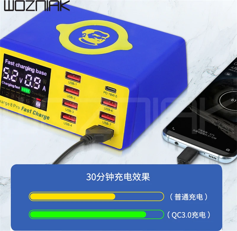 Беспроводная док-станция MECHANIC с ЖК-дисплеем и 8 USB-портами для быстрой зарядки QC 3 0