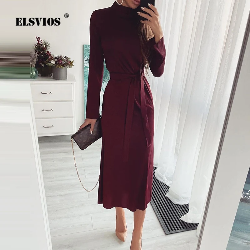 Fall Winter Fashion Sexy Ladies Half High Collar Long Sleeves Slim Dress Casual Women Solid Color Lace-up Elegant Office Dresses
Fall Winter Fashion Sexy Ladies Half High Collar Long Sleeves Slim Dress Casual Women Solid Color Lace-up Elegant Office Dresses