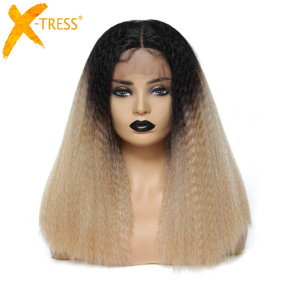 X-TRESS Synthetic Lace Front Wig For Women Kinky Straight Ombre Blonde Middle Part Blunt Hair Wigs With Baby Hair Medium Length
X-TRESS Synthetic Lace Front Wig For Women Kinky Straight Ombre Blonde Middle Part Blunt Hair Wigs With Baby Hair Medium Length