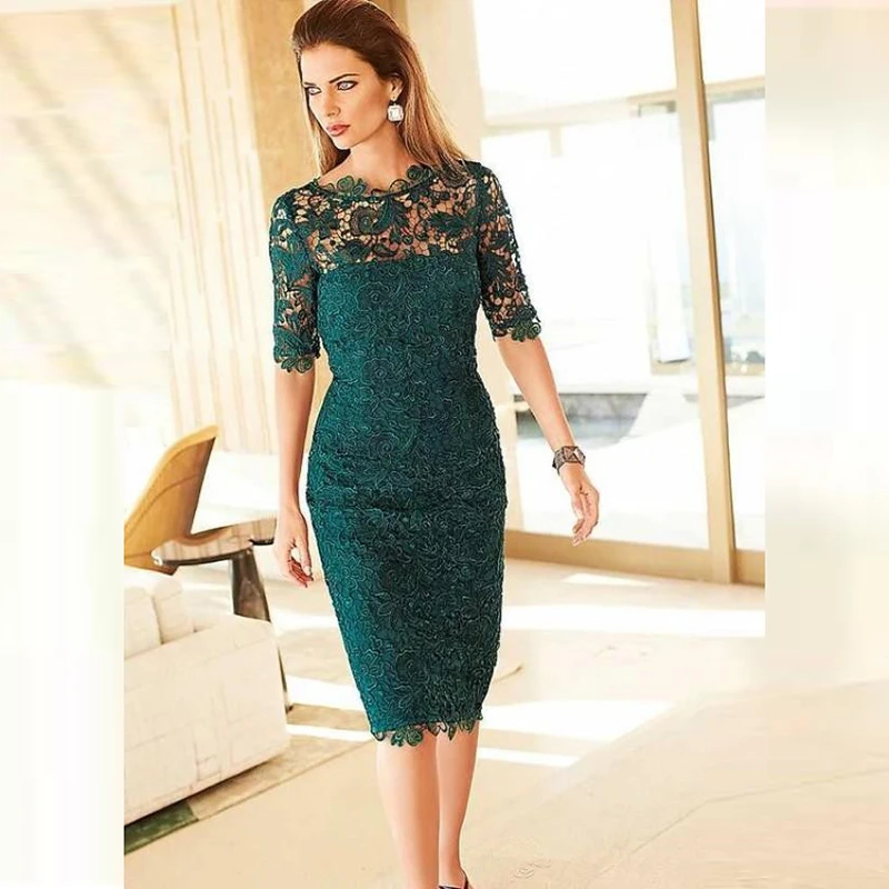 High Fashion Green Lace Mother of the Bride Dresses Knee Length Sheath Jewel Neck Half Sleeve Wedding Guest Gowns 2021 On Sale
High Fashion Green Lace Mother of the Bride Dresses Knee Length Sheath Jewel Neck Half Sleeve Wedding Guest Gowns 2021 On Sale