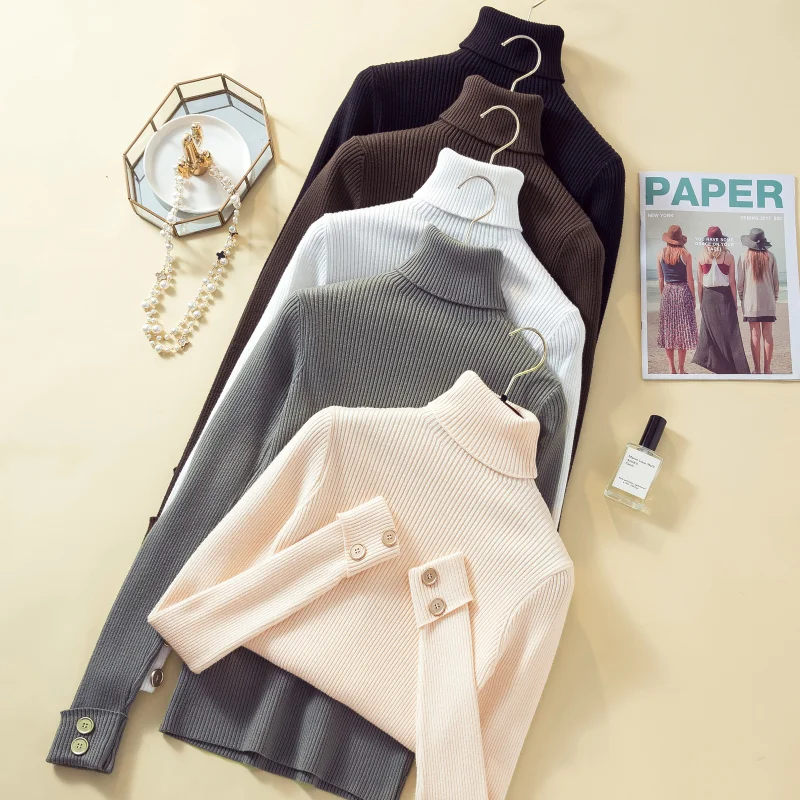 2020 New Thicker Warm Solid Turtleneck Sweaters Pullovers Women Basic Knitting Slim Sweater Female Bottoming Tops Fashion Button
2020 New Thicker Warm Solid Turtleneck Sweaters Pullovers Women Basic Knitting Slim Sweater Female Bottoming Tops Fashion Button