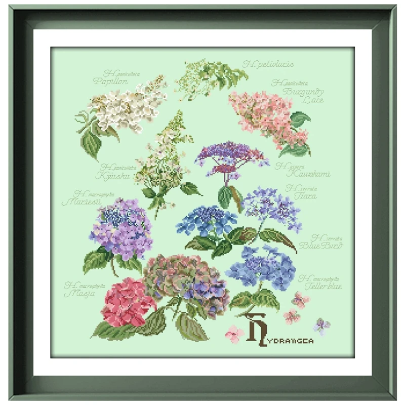 Hidrangea cross stitch kits Dreampattern embroidery needlework sets 18ct 14ct 11ct light green cloth DIY handmade
Hidrangea cross stitch kits Dreampattern embroidery needlework sets 18ct 14ct 11ct light green cloth DIY handmade