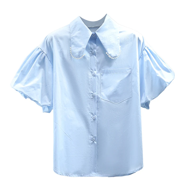 Heavy Industry Beads Shirt Top Puff Sleeve Women Solid Color Blouse Elegant Female Loose Chiffon Tops Womens Button Down Shirts 
Heavy Industry Beads Shirt Top Puff Sleeve Women Solid Color Blouse Elegant Female Loose Chiffon Tops Womens Button Down Shirts