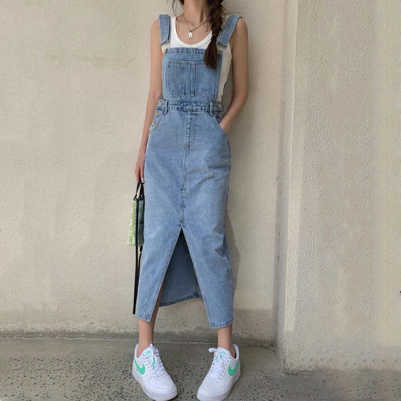 Fashion High Waist Slit Denim Overalls Dresses Women Casual Pockets Summer Suspender Long Dress Streetwear Femme Vestidos
Fashion High Waist Slit Denim Overalls Dresses Women Casual Pockets Summer Suspender Long Dress Streetwear Femme Vestidos