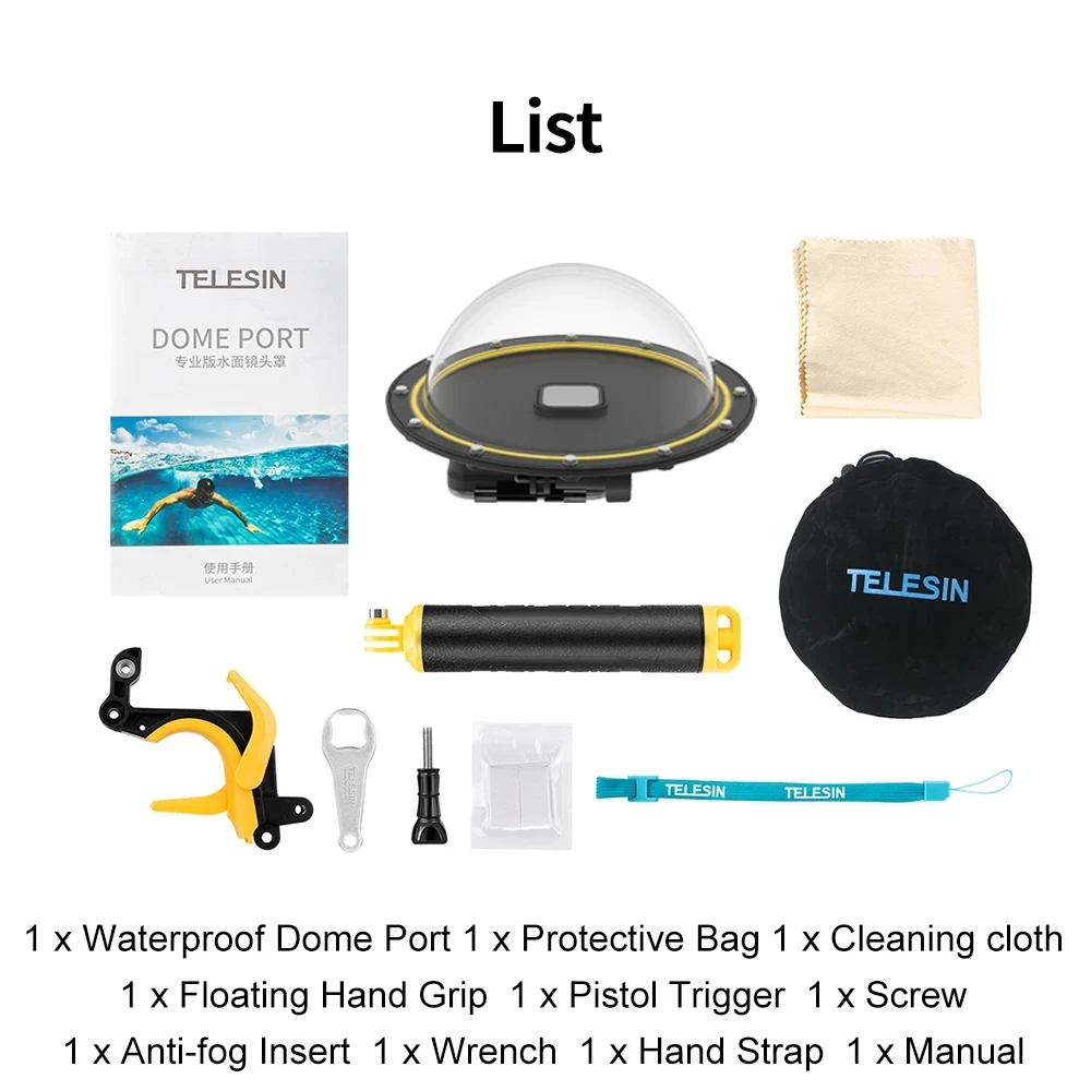 TELESIN 6'' Dome Port 30M Waterproof Housing Case With Floating Handle Trigger For GoPro Hero 9 Black Underwater Cover
TELESIN 6'' Dome Port 30M Waterproof Housing Case With Floating Handle Trigger For GoPro Hero 9 Black Underwater Cover
