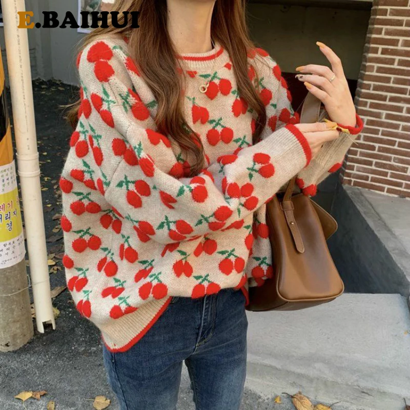 EBAIHUI 2021 Autumn Winter Women Cherry Sweater Long Sleeve O-neck Causal Knitted Pullover Tops Sweet Pull Jumpers Pullovers
EBAIHUI 2021 Autumn Winter Women Cherry Sweater Long Sleeve O-neck Causal Knitted Pullover Tops Sweet Pull Jumpers Pullovers