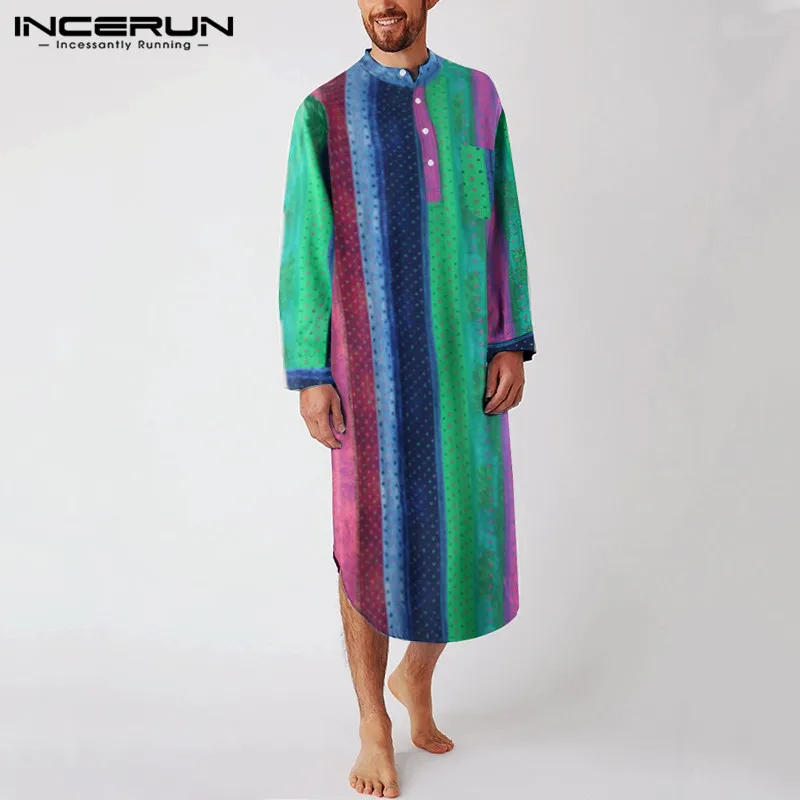 INCERUN Loose Striped Homewear Men Cotton Sleepwear Autumn Colorful Print Nightgown Men Long Sleeve Stand Collar Sleep Robes 5XL
INCERUN Loose Striped Homewear Men Cotton Sleepwear Autumn Colorful Print Nightgown Men Long Sleeve Stand Collar Sleep Robes 5XL