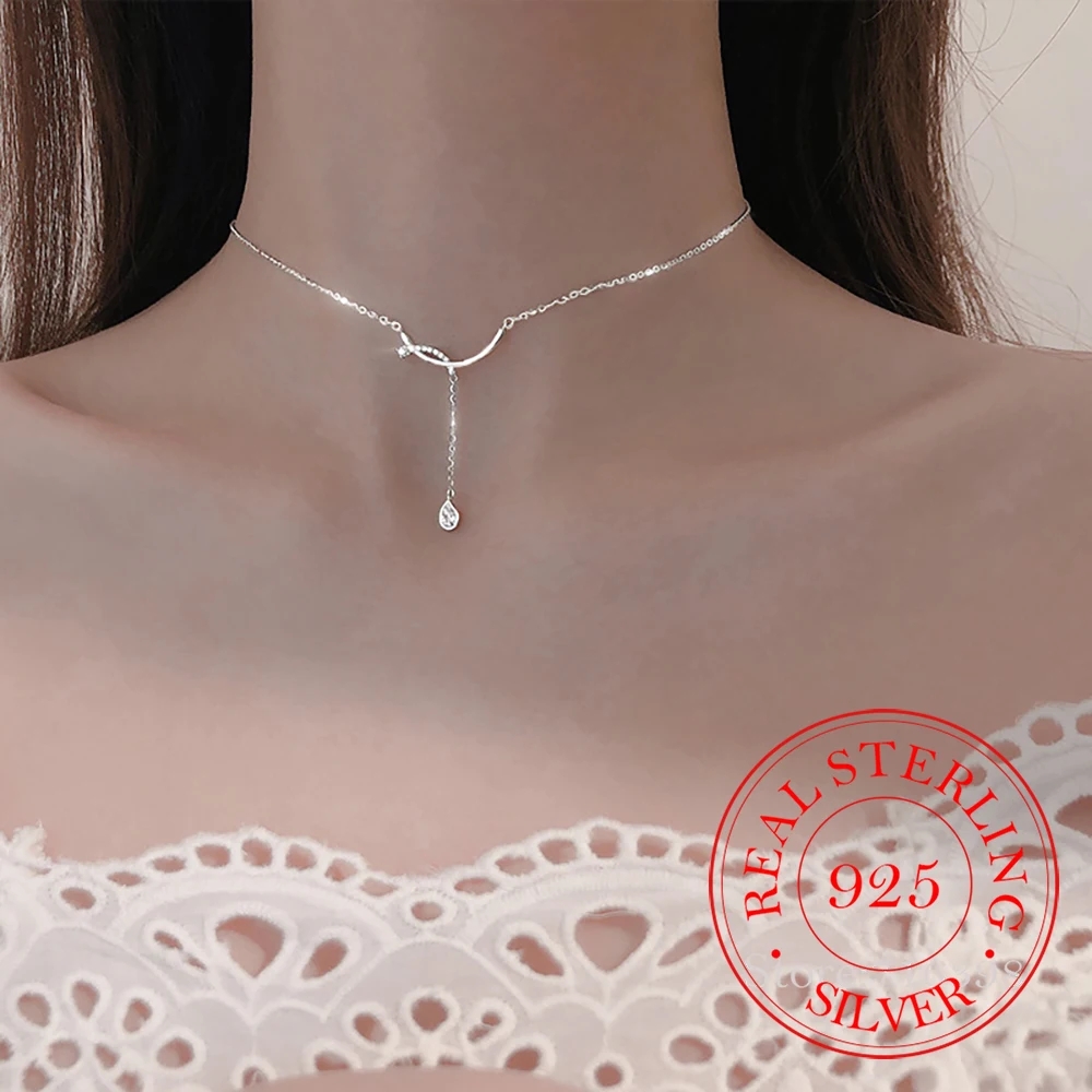 925 Sterling Silver Cross Waterdrop Necklace for Women Dainty Tassel Pendant Clavicle Chain Jewelry Gifts collier femme
925 Sterling Silver Cross Waterdrop Necklace for Women Dainty Tassel Pendant Clavicle Chain Jewelry Gifts collier femme