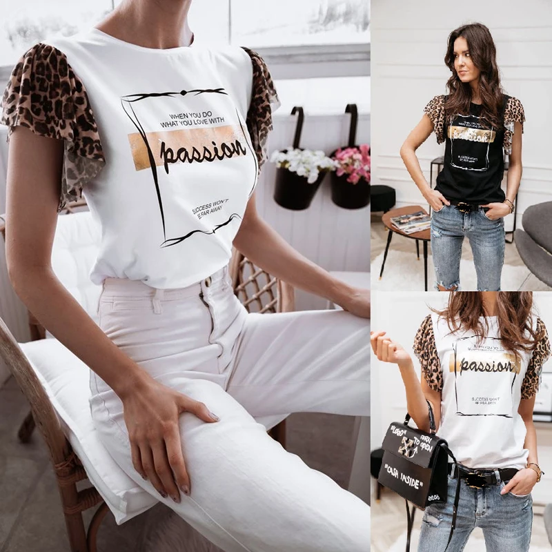 2XL Vintage Leopard Patchwork Short Sleeve Blouse 2020 Summer Letter Print O Neck Women Shirts Streetwear Fashion Tops Feminino 
2XL Vintage Leopard Patchwork Short Sleeve Blouse 2020 Summer Letter Print O Neck Women Shirts Streetwear Fashion Tops Feminino