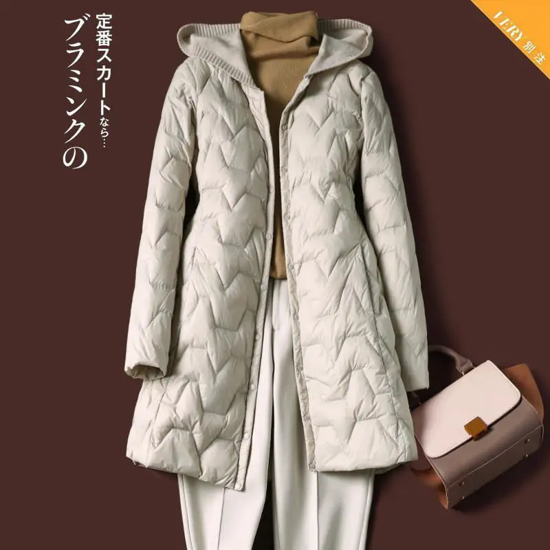 Lightweight hooded down cotton jacket women's mid-length knitted hat stitching inner matching coat, lightweight and fashionable
Lightweight hooded down cotton jacket women's mid-length knitted hat stitching inner matching coat, lightweight and fashionable