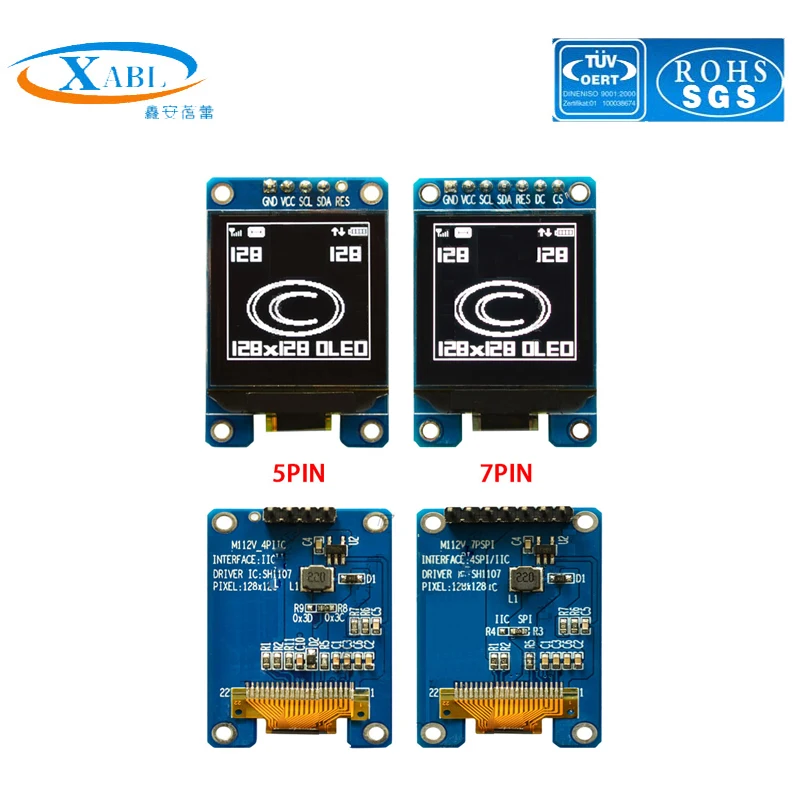 

XABL 1.12 Inch OLED Module Resolution 128*128P OLED Display Module SH1107 IIC SPI PM Material 7Pin 5Pin Portrait