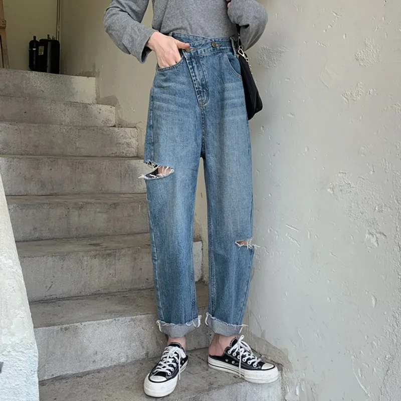 Women Casual Boyfriend Ripped Jeans New 2021 Autumn Korean Style Streetwear All-match Loose Ladies High Waist Denim Pants W754
Women Casual Boyfriend Ripped Jeans New 2021 Autumn Korean Style Streetwear All-match Loose Ladies High Waist Denim Pants W754