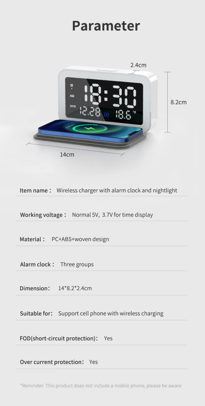 Wireless Cell Phone Fast Charger With LED Electric Alarm HD Clock Desktop Digital Thermometer With Clock Smartphone Fast Charger 
Wireless Cell Phone Fast Charger With LED Electric Alarm HD Clock Desktop Digital Thermometer With Clock Smartphone Fast Charger
