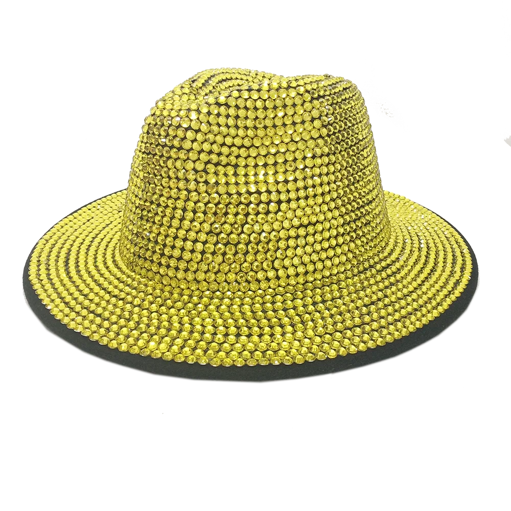 

Желтые фетровые шляпы Стразы унисекс Федора шляпа федоры церковная джазовая шляпа для вечерние НКИ Клубная мужская шляпа оптовая продажа