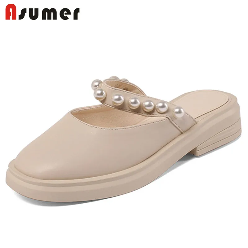 Asumer Hot Sale Genuine Leather Slipper Women Shoes Pearl Solid Colors Fashion Casual Shoes Comfortable Low Heel Slipper Lady
Asumer Hot Sale Genuine Leather Slipper Women Shoes Pearl Solid Colors Fashion Casual Shoes Comfortable Low Heel Slipper Lady