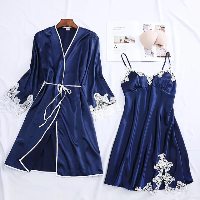 Nightgown Sets Womens 2pcs Robe Suit Spring Sleepwear Nighty Wear Pajamas Sexy Strap Nightwear Sleep Kimono Bath Gown Homewear
Nightgown Sets Womens 2pcs Robe Suit Spring Sleepwear Nighty Wear Pajamas Sexy Strap Nightwear Sleep Kimono Bath Gown Homewear