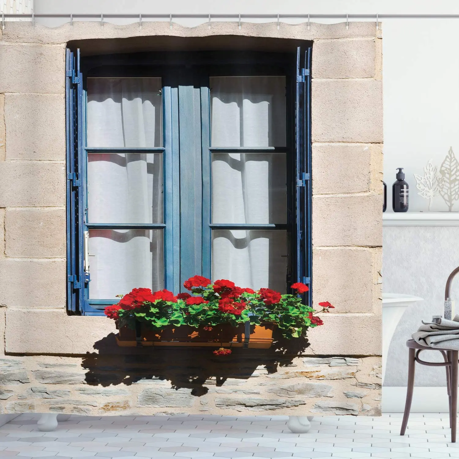 Mediterranean Style Window with Open Window Shutters Image French Urban Life Theme, Cloth Fabric Bathroom Decor Set with Hooks
Mediterranean Style Window with Open Window Shutters Image French Urban Life Theme, Cloth Fabric Bathroom Decor Set with Hooks