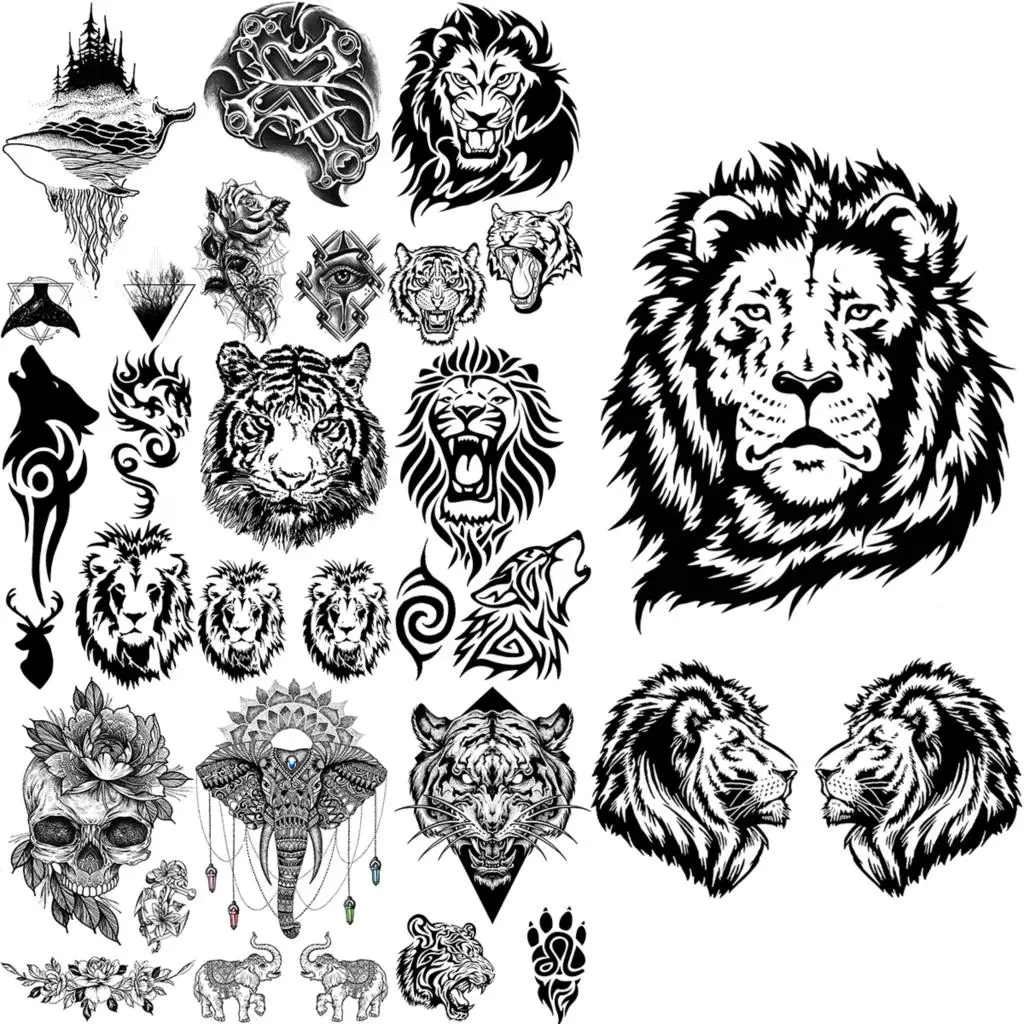 Small Black Lion Temporary Tattoos For Men Adults Body Tatoos Realistic Cross Whale Tiger Skull Wolf Fake Tattoo Sticker
Small Black Lion Temporary Tattoos For Men Adults Body Tatoos Realistic Cross Whale Tiger Skull Wolf Fake Tattoo Sticker