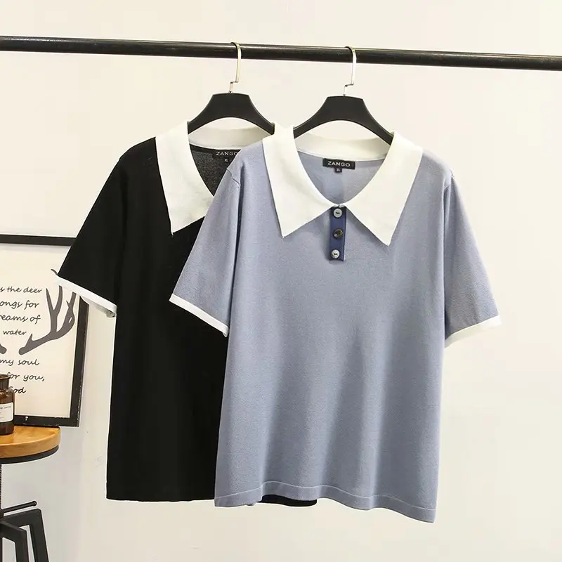 turn-down collar knitted women loose tshirts 2021 new plus size summer t-shirts casual ladies soft Elasticity t shirt female top 
turn-down collar knitted women loose tshirts 2021 new plus size summer t-shirts casual ladies soft Elasticity t shirt female top