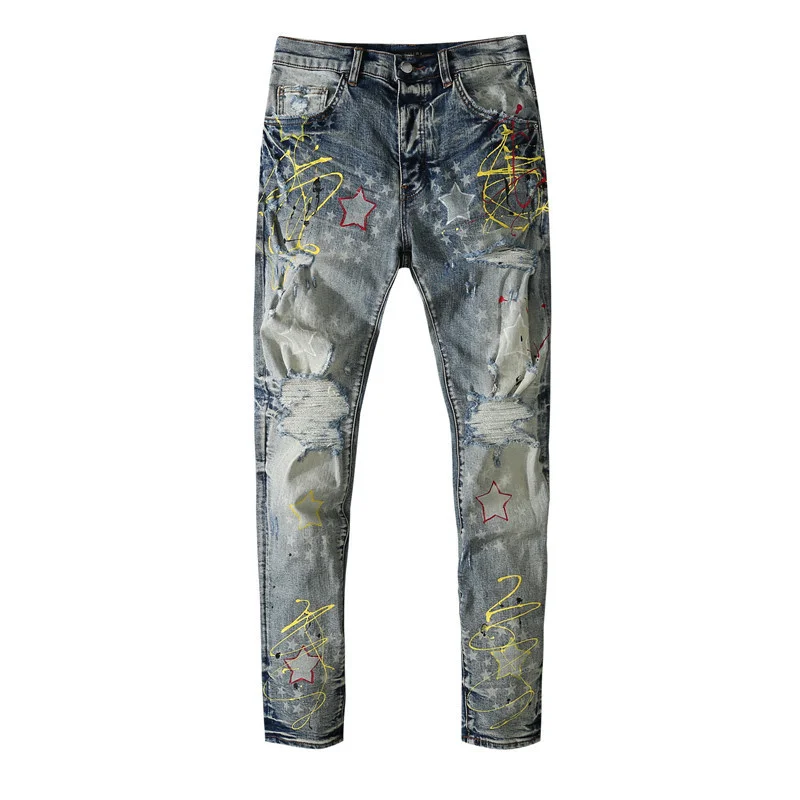 Men Ripped Pleated Jeans Pants European And American Fashion Graffiti Hole Patchwork Denim Trousers For Male Streetwear Hip Hop
Men Ripped Pleated Jeans Pants European And American Fashion Graffiti Hole Patchwork Denim Trousers For Male Streetwear Hip Hop