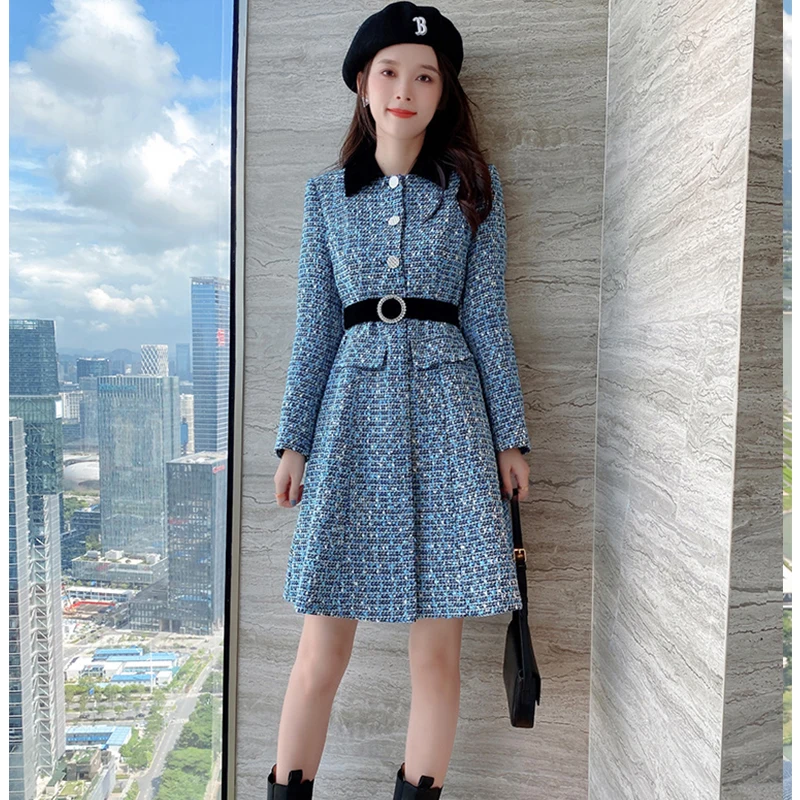 2022 Spring And Autumn New Women's Fashion Temperament French Dress Lapel Collar Contrasting Single-breasted Waist Belted Skirt 
2022 Spring And Autumn New Women's Fashion Temperament French Dress Lapel Collar Contrasting Single-breasted Waist Belted Skirt