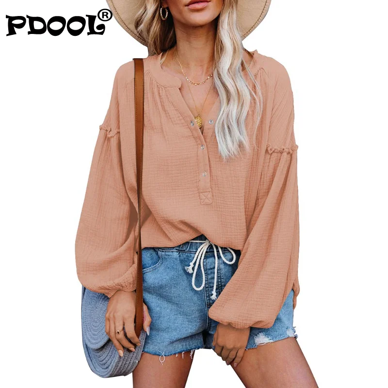 European and American Women's Shirt Autumn 2021 New Solid Color Splicing Lantern Sleeve Button V-neck Casual Shirt Women
European and American Women's Shirt Autumn 2021 New Solid Color Splicing Lantern Sleeve Button V-neck Casual Shirt Women