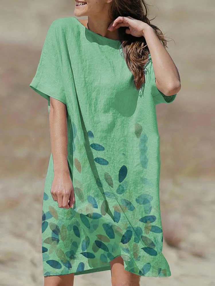 Ladies Summer Hot Tops Round Neck Pullover Floral Print Short Sleeve Short Dress Casual Loose Daily Home Skirt For Women
Ladies Summer Hot Tops Round Neck Pullover Floral Print Short Sleeve Short Dress Casual Loose Daily Home Skirt For Women